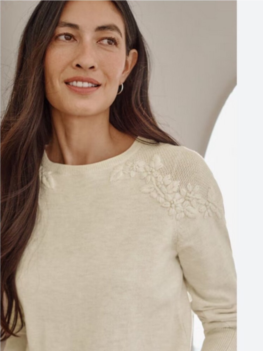 J. Jill Cozy Luxe Hand-Embroidered Pullover Sweater Oatmeal Cream Sz XLP Petite